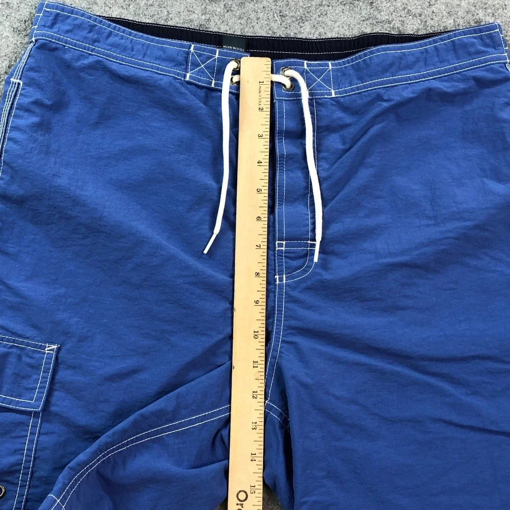 Polo Ralph Lauren Men Swim Trunks L Blue Cargo Pocket Drawstring Contrast Stitch